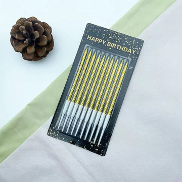 Twisted Metallic Birthday Cake Candles | Multiple Colors Available | Cake Candles with Holders | 10 Candles per Pack | Pack of 1