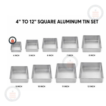 Aluminum Square Cake Pan | Cake Tin | 4″ to 10″ Size | 2.5″ Height